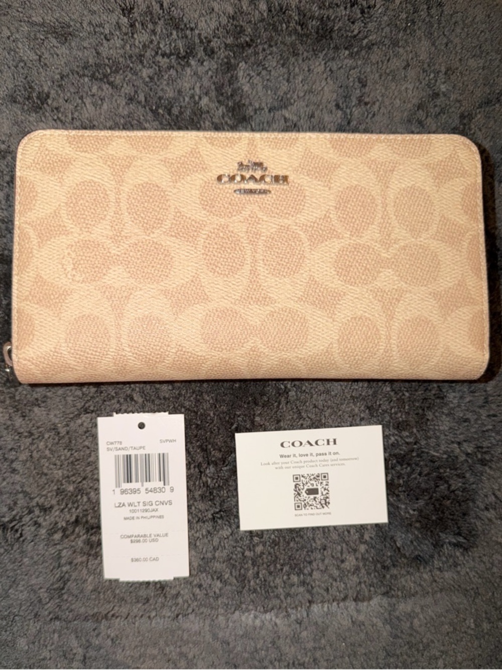 Coach Signature Zip Around Wallet in Sand/Taupe Canvas